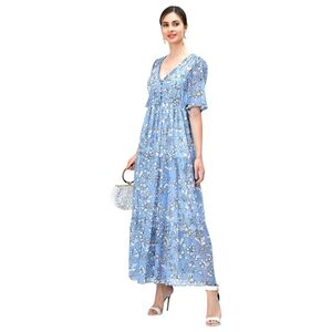 WAYWARD FANCIES Women's Floral Print Georgette Drawstring Empire Maxi Dress L